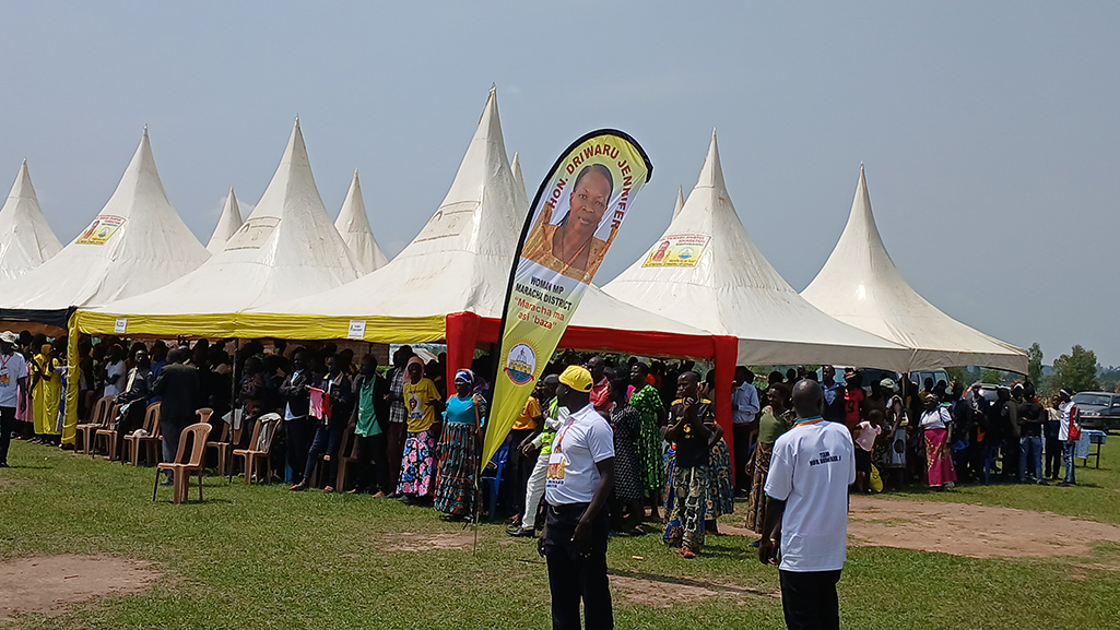 Thousands of attendees at the Maracha Woman MP Hon. Jennifer Driwaru thanksgiving ceremony Photo Credit Matata Bezamin