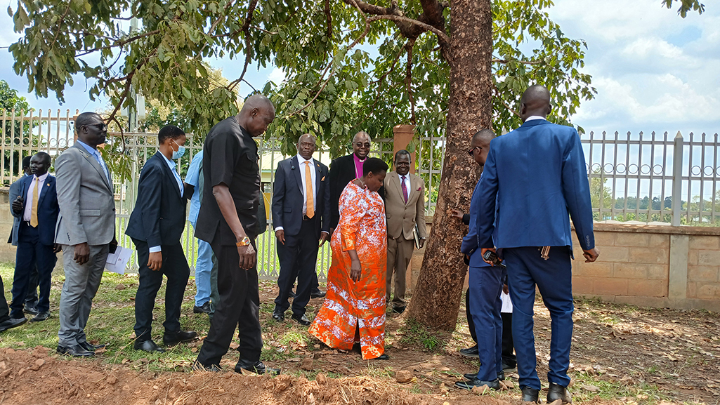 VP Alupo visited a tree she planted five years ago at Muni University. Photo by Matata Benzamin