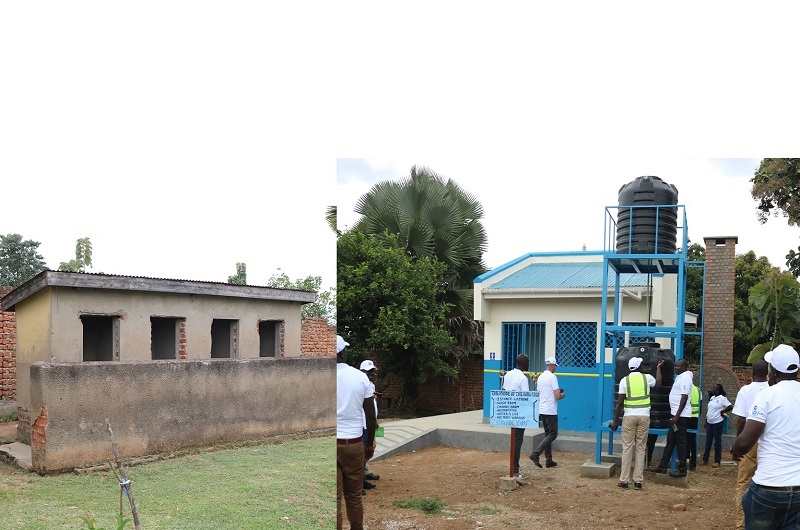 A photo montage of the old girls' latrine (L) and the new VIP Latrine commissioned at Yumbe SS on Tuesday.