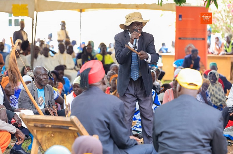 An elder speaks during the function in Yumbe district