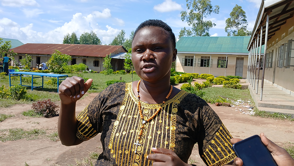 Ayivu West MP Onzima Phiona in an interview with press after the oversight at Anyara Primary School on Monday Photo By Matata Benzamin