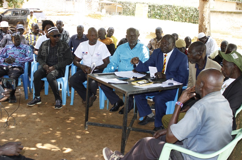 Ejiku (4R) speaking during the press conference in Onduparaka on Tuesday.