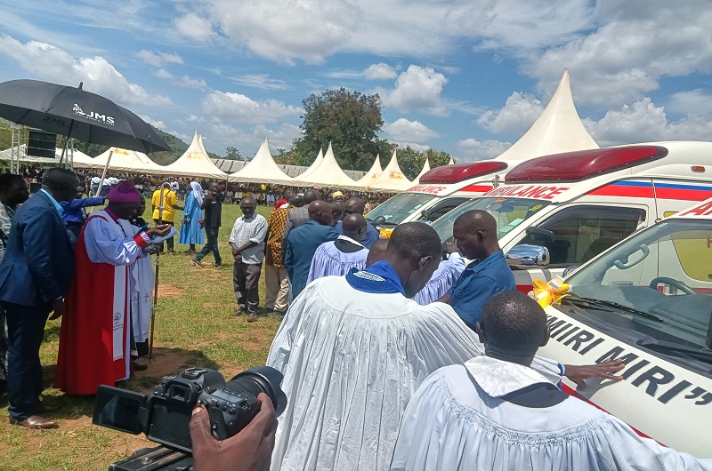 The Clergy blessing the three Ambulances donated by MP Eric Dramviku on Monday