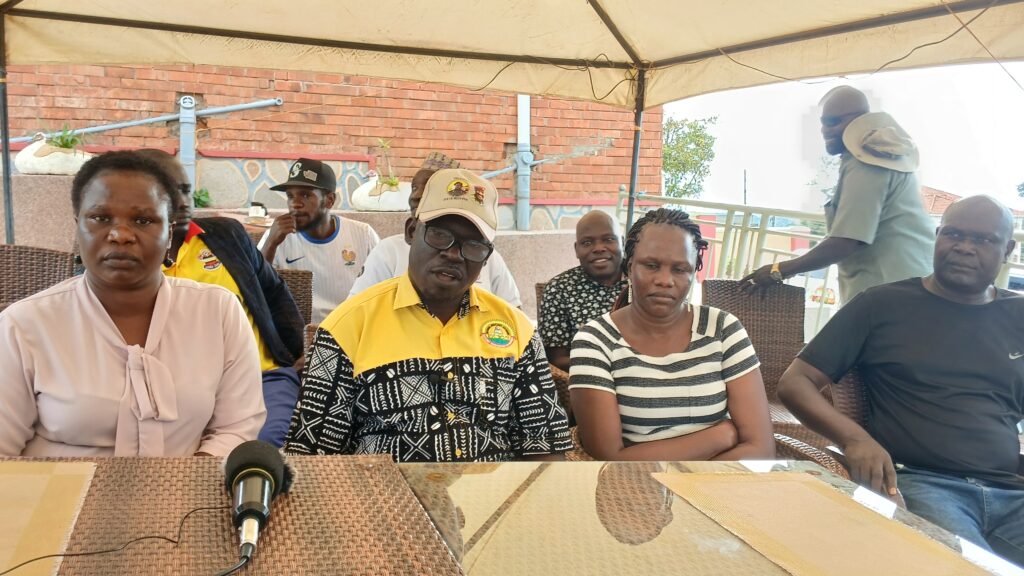 The PLU West Nile team led by Hon. Atima Lee Jackson addressing the press on Sunday evening prior to Endorsement activity on Monday in Arua City. Photo by Matata Benzamin