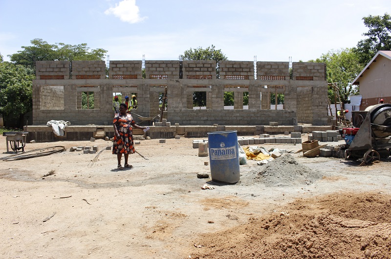 One of the classroom blocks under construction at Alwala primary school under EU-WASH project