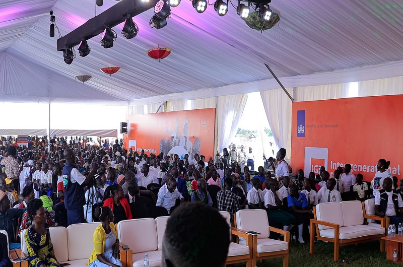 Some of the participants during the Intergenerational Dialogue held at Leju Stadium in Terego District on Wednesday