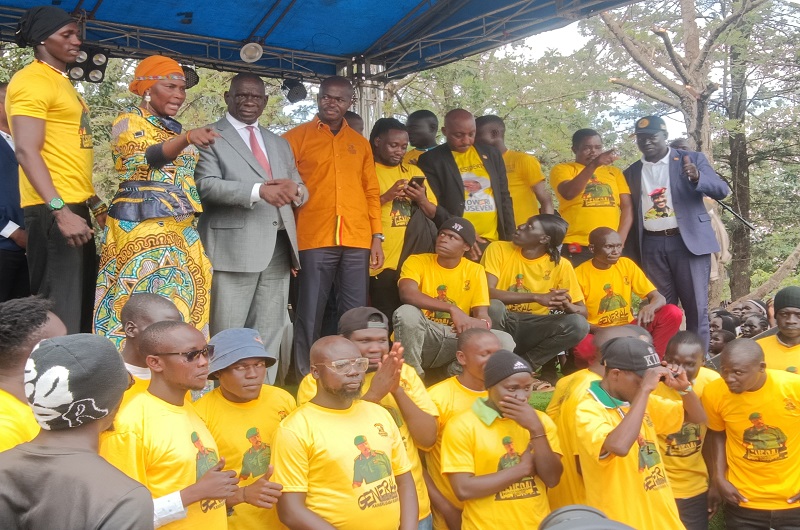 The opposition members who converted to NRM pose for a group picture with Hajjat Medina, Hon. Mawanda and Hon. Kabanda in Koboko on Wednesday