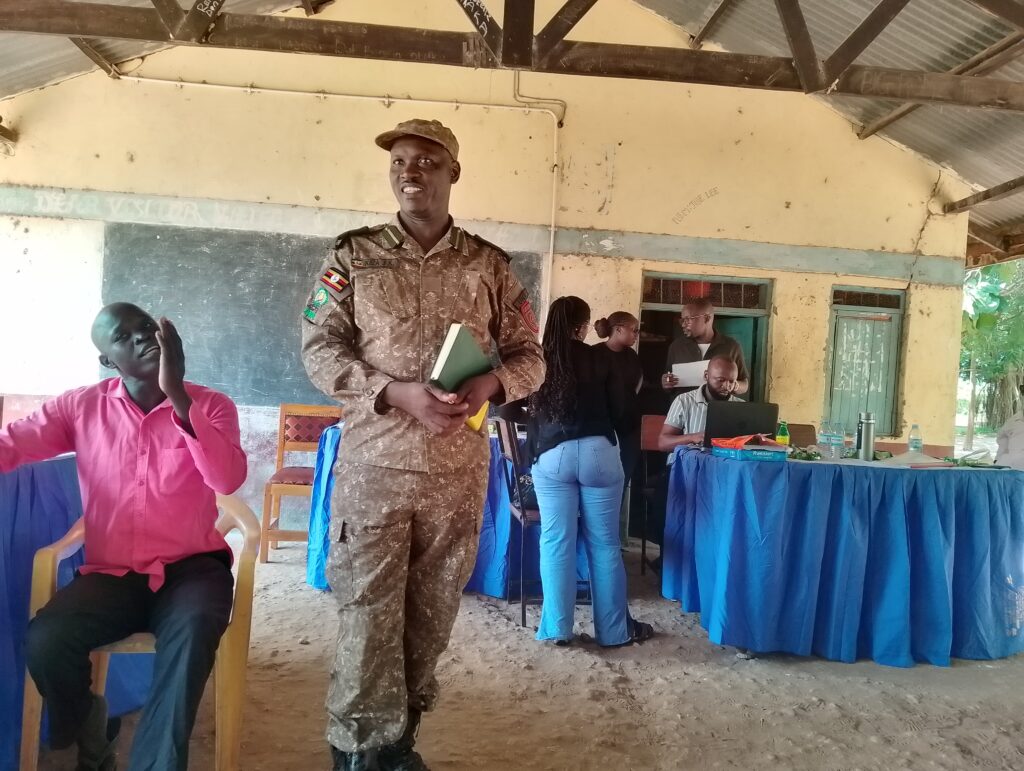 UWA senztizing degia community in olali parish ogoko sub county madi okollo sub county on restocking of animals in ajai willdlife reserve